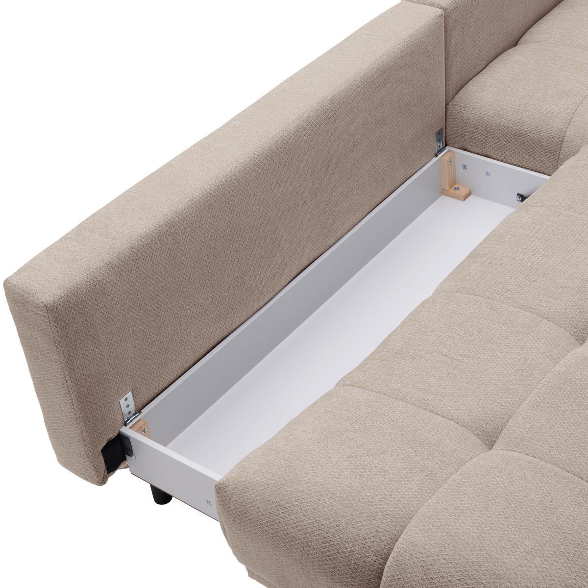 ECKSOFA in Chenille Greige  - Greige/Schwarz, Modern, Textil/Metall (290/182cm) - Hom`in