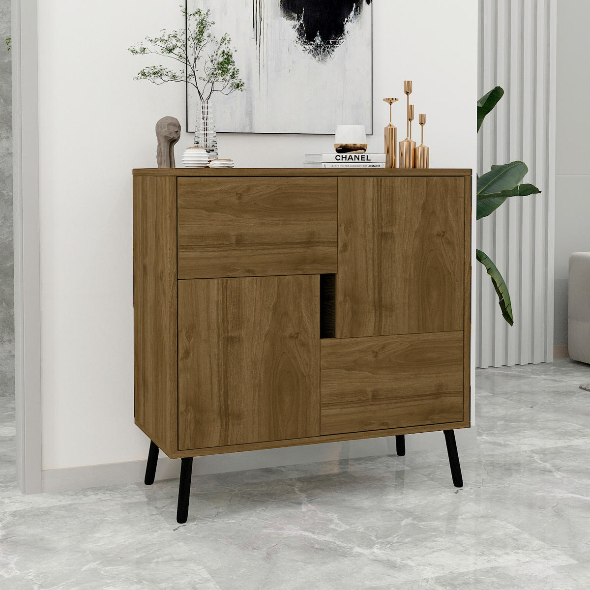 KOMMODE 35/79/76,5 cm  - Kastanienfarben/Schwarz, Design, Holz/Metall (35/79/76,5cm) - Livetastic