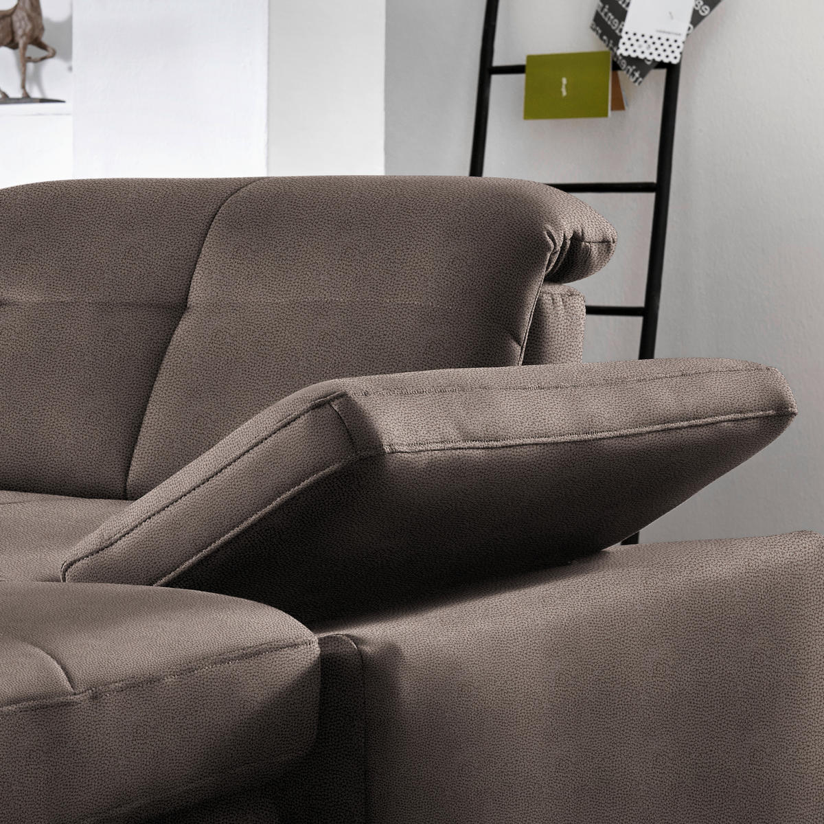 ECKSOFA  in Flachgewebe Graubraun  195/309 cm  - Chromfarben/Graubraun, Design, Textil (195/309cm) - Beldomo Style