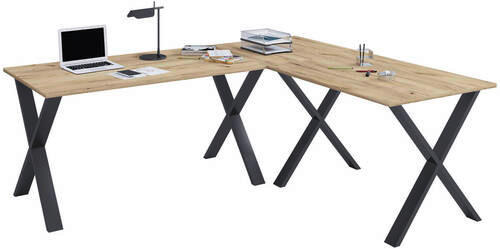 ECKSCHREIBTISCH 220/80/76 cm  in Schwarz, Honigeiche  - Honigeiche/Silberfarben, MODERN, Holzwerkstoff/Metall (220/80/76cm) - MID.YOU