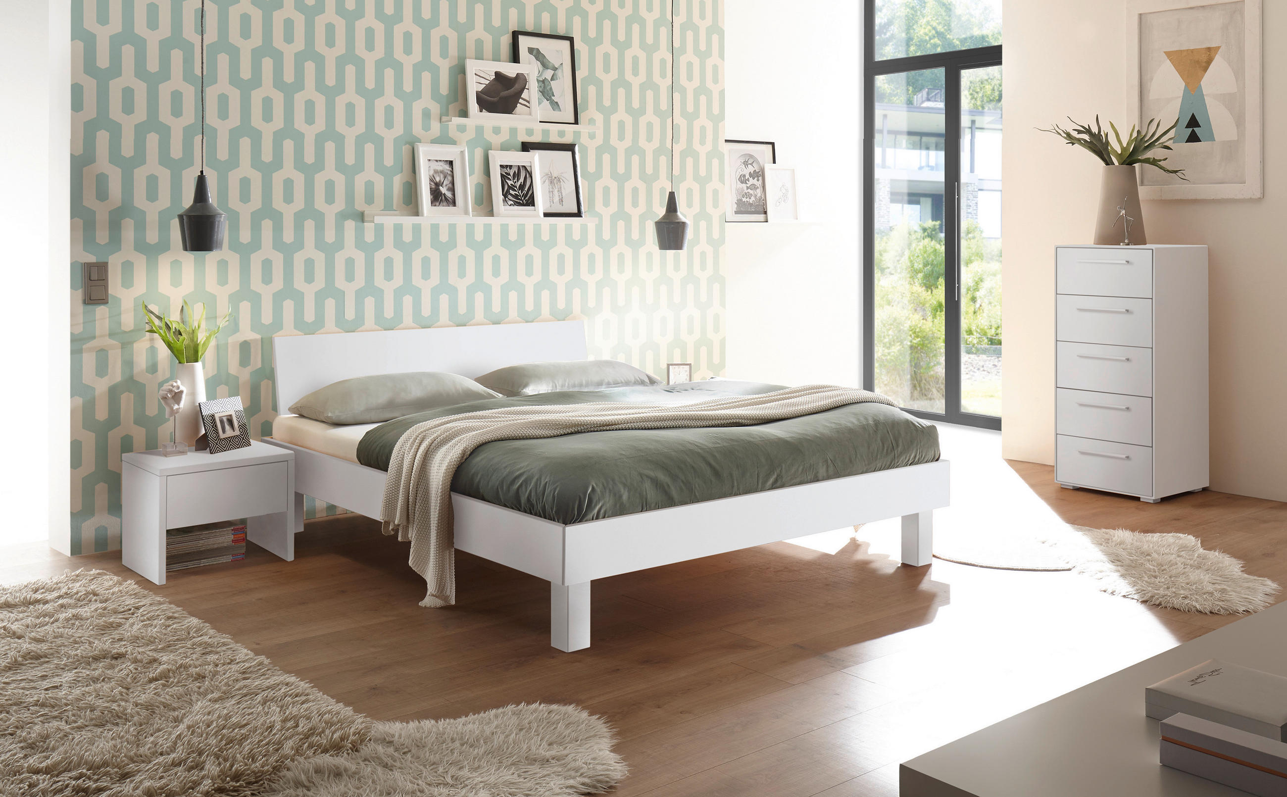BETT 200/200 cm  in Weiß  - Weiß, Design, Holzwerkstoff (200/200cm) - Hasena