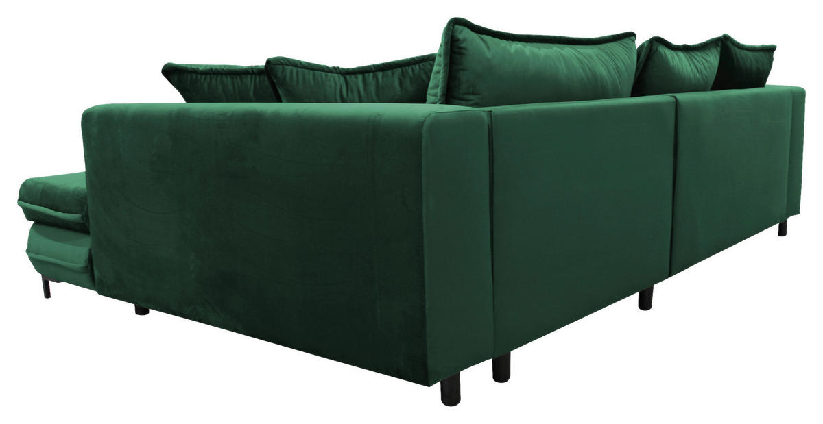 ECKSCHLAFSOFA  mit Armteil rechts, Rücken echt Velours Grün  - Schwarz/Grün, Design, Textil/Metall (277/187cm) - Livetastic
