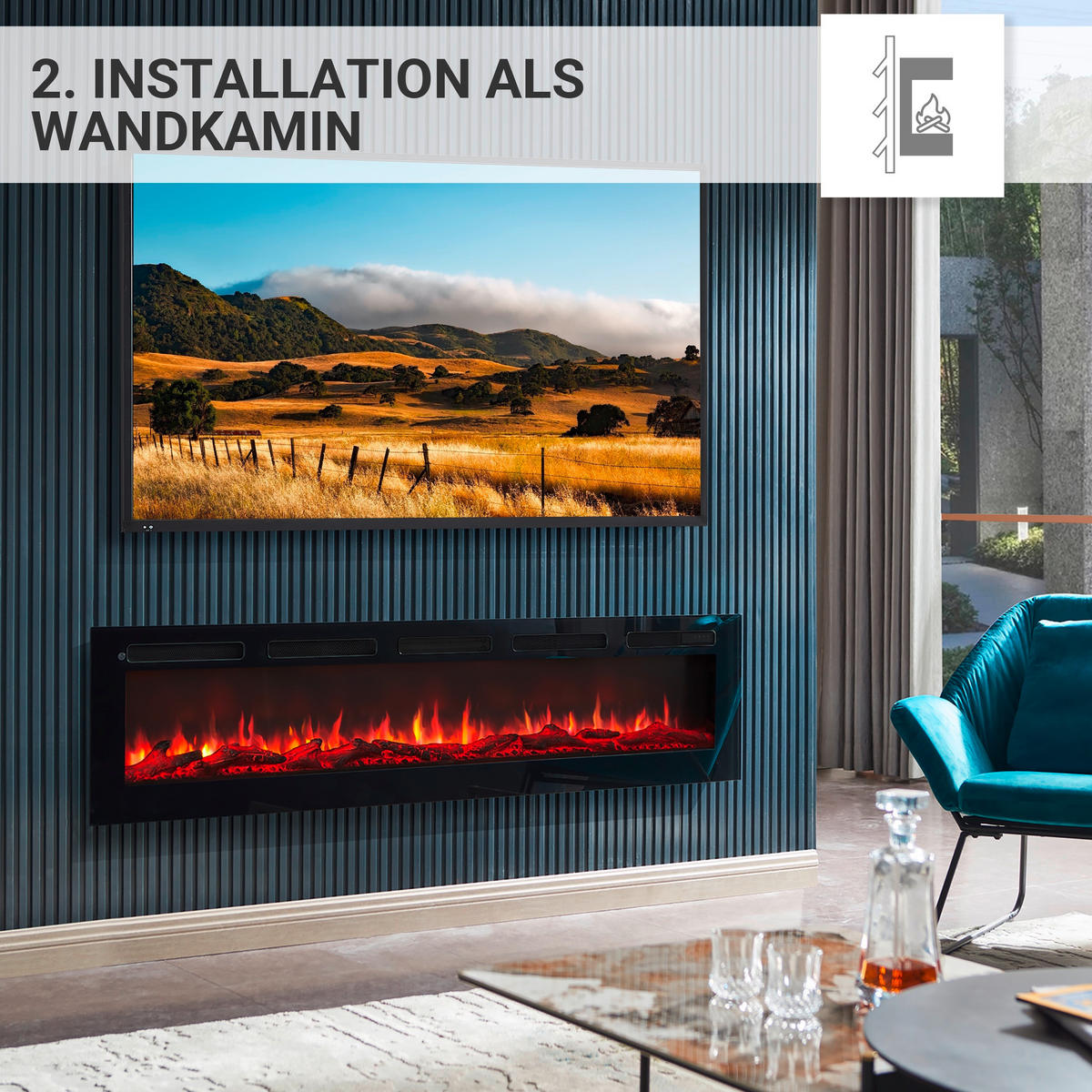 ELEKTROKAMIN - Schwarz, Basics, Metall (178/43/15cm)