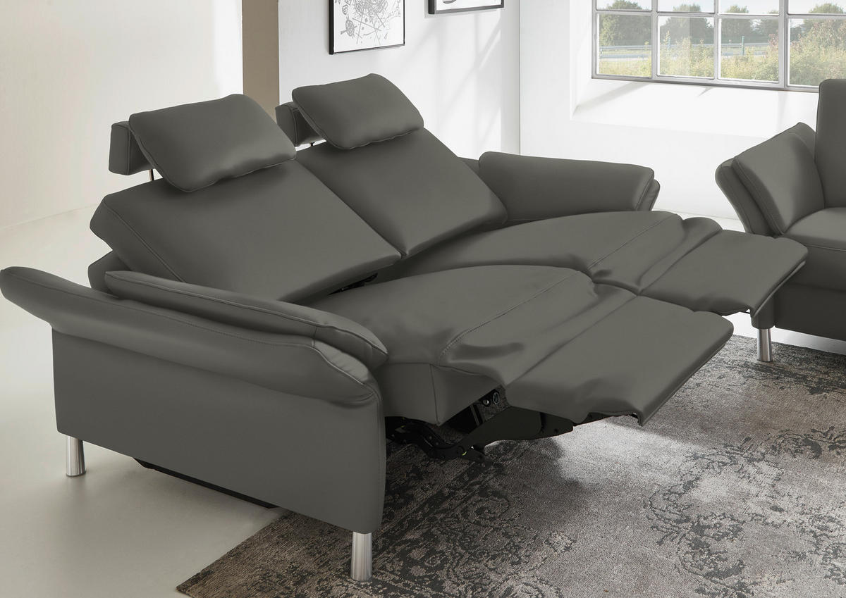 3-SITZER-SOFA in Echtleder Dunkelgrau  - Dunkelgrau/Alufarben, Design, Leder/Metall (190/82/99cm) - Dieter Knoll