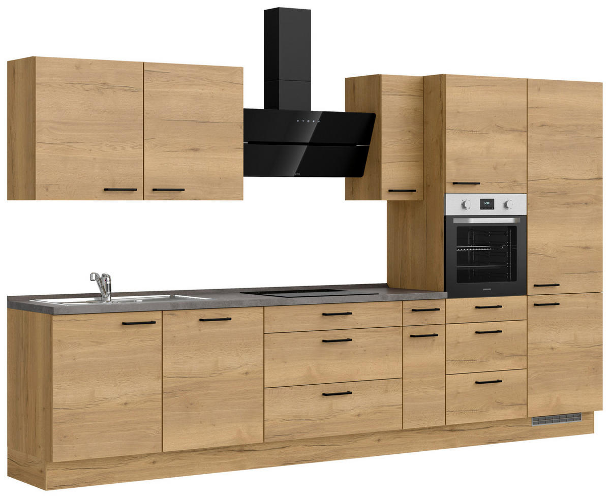 KÜCHENBLOCK 360 cm   in Eichefarben, Schieferfarben  - Schieferfarben/Eichefarben, MODERN, Holzwerkstoff/Metall (360cm) - Nobilia