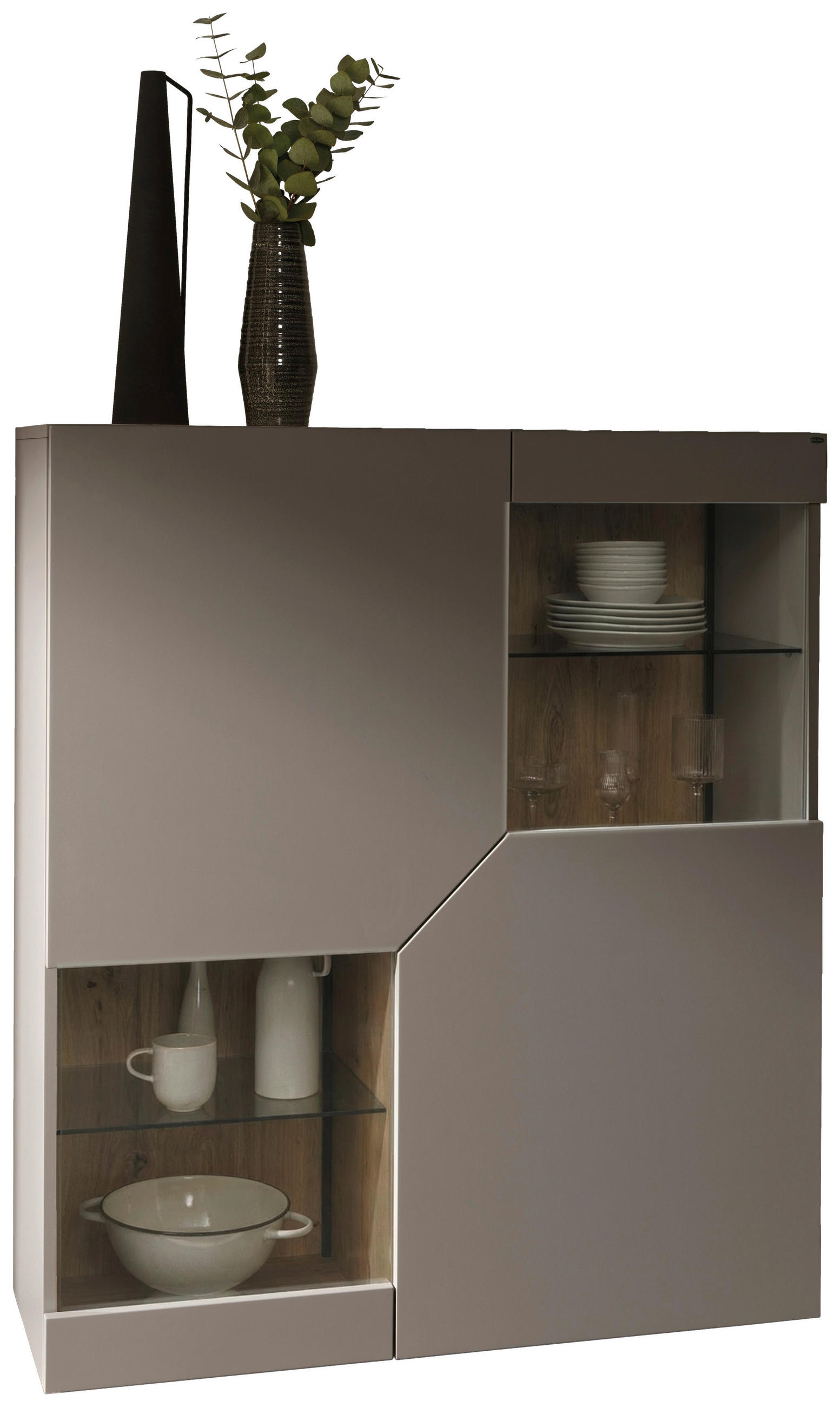 HIGHBOARD Grau, Wildeiche  112/130/43 cm  - Wildeiche/Grau, Design, Glas/Holz (112/130/43cm) - Voglauer