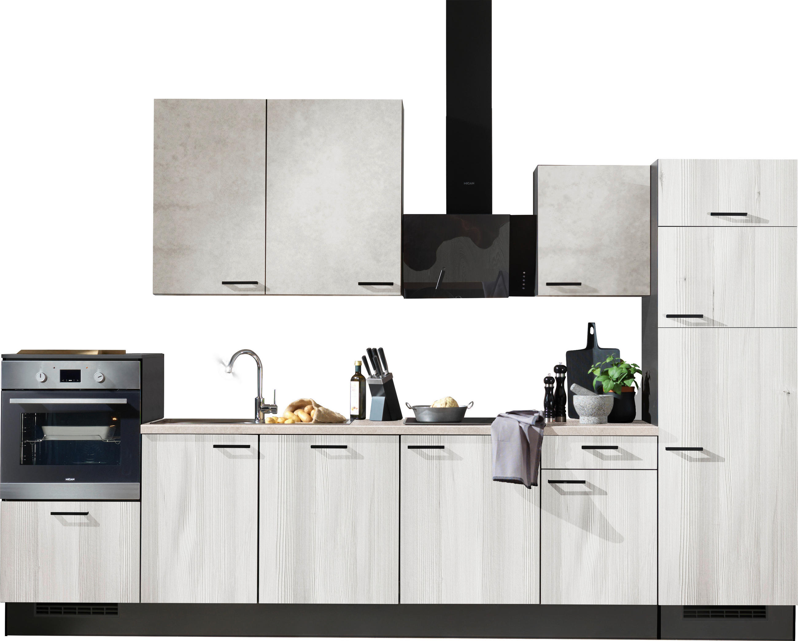 KÜCHENLEERBLOCK 340 cm   in Graphitfarben, Hellgrau, Tannenholzfarben  - Tannenholzfarben/Hellgrau, Design, Holzwerkstoff/Metall (340cm) - Xora