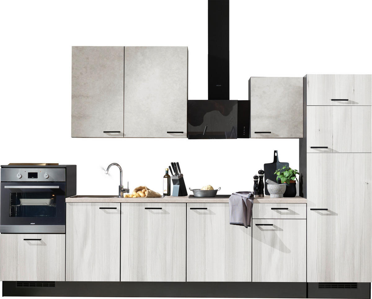 KÜCHENLEERBLOCK 340 cm   in Graphitfarben, Hellgrau, Tannenholzfarben  - Tannenholzfarben/Hellgrau, Design, Holzwerkstoff/Metall (340cm) - Xora