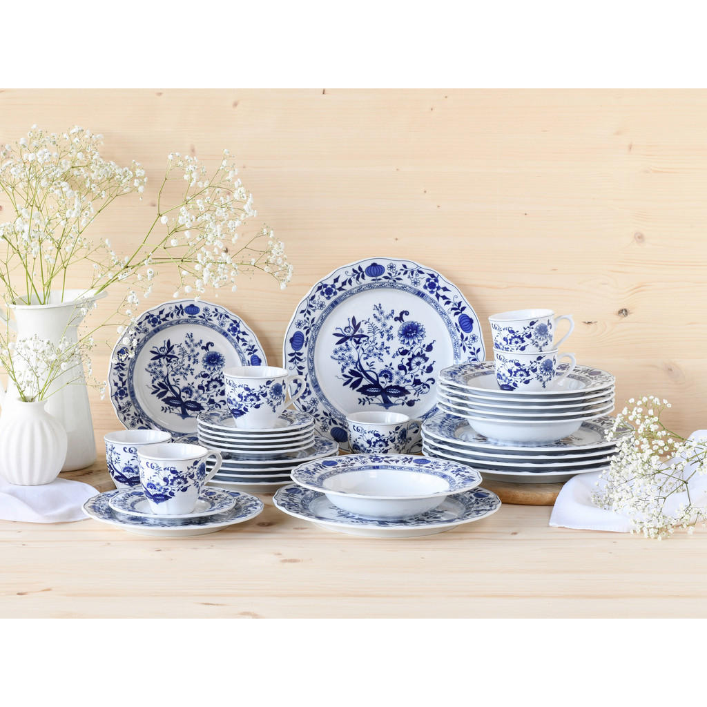 Thumbnail - Creatable Kombiservice Flora Zwiebelmuster, Blau, Weiß, Keramik, 30-teilig, 200 ml,200 ml, lebensmittelecht, stapelbar, ...