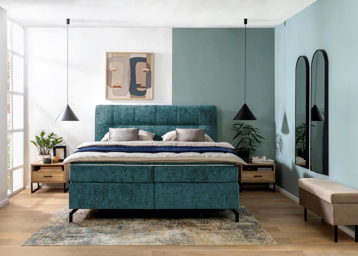 BOXSPRINGBETT 180/200 cm  in Petrol  - Petrol/Schwarz, Design, Textil/Metall (180/200cm) - Esposa