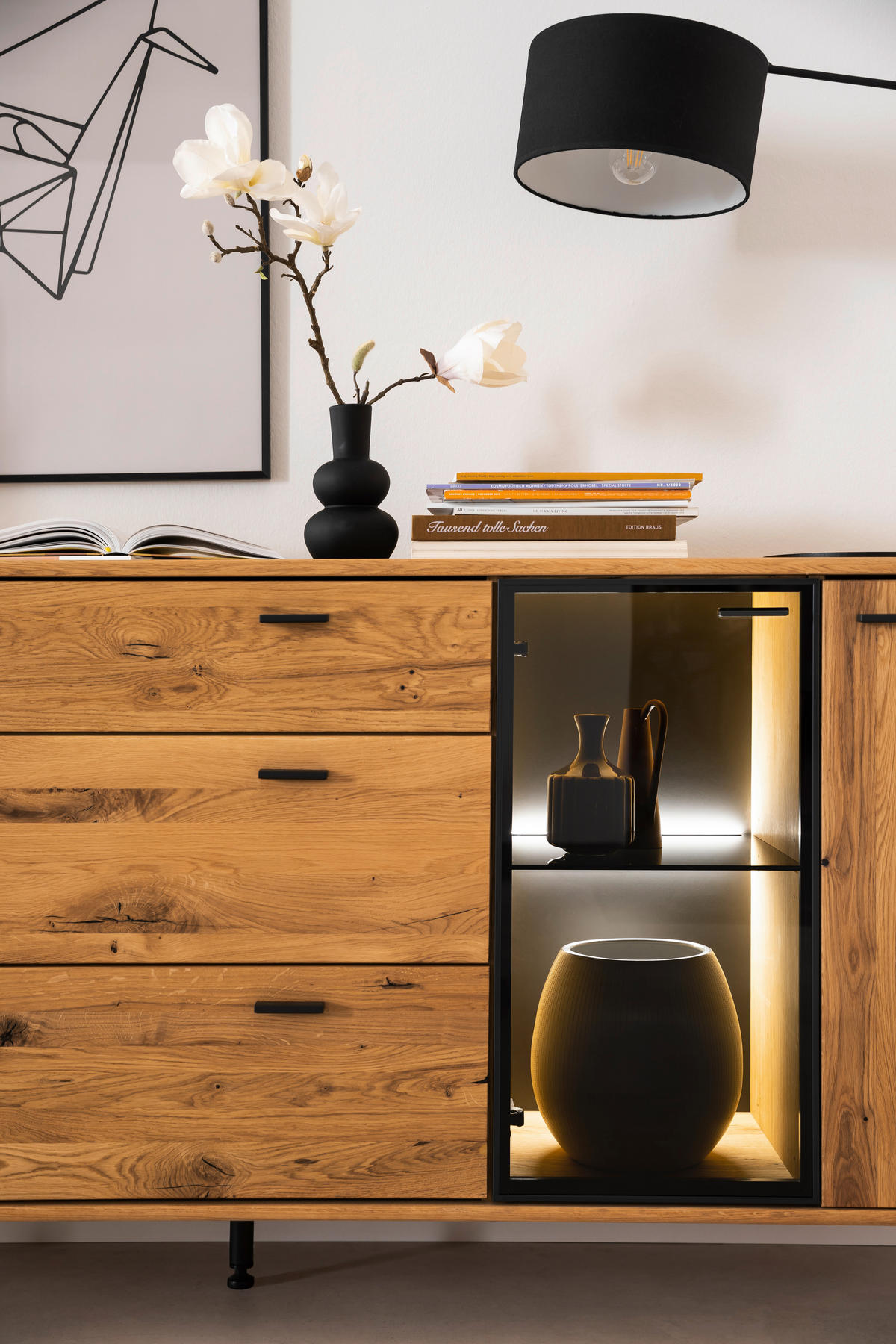 SIDEBOARD 179/85/44 cm  in Wildeiche  - Wildeiche/Anthrazit, Design, Glas/Holz (179/85/44cm) - MID.YOU