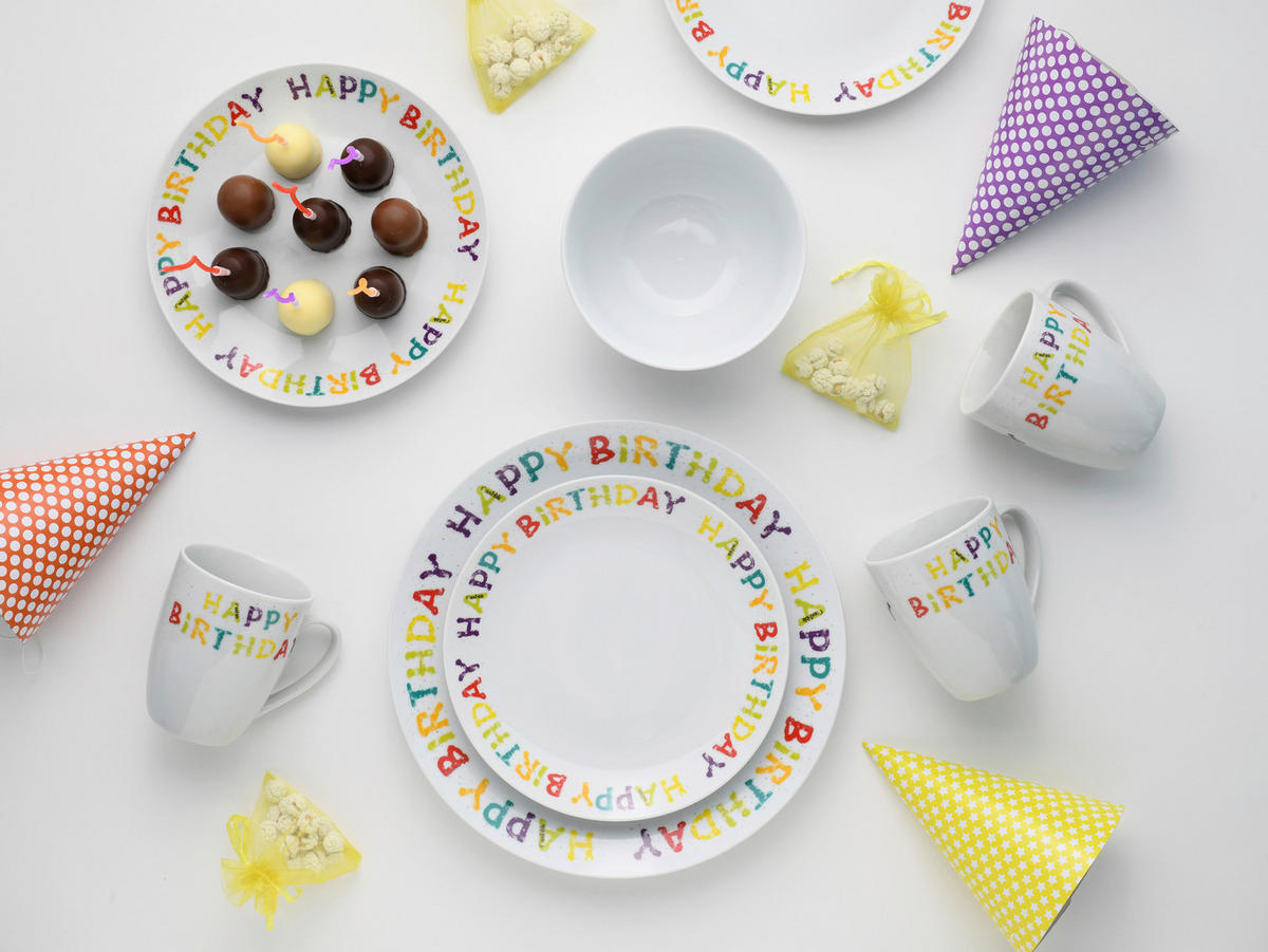 KOMPLETT SERVIS Happy Birthday 16 delar  - multicolor, Basics, keramik - Creatable