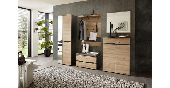 GARDEROBENBANK  in 80/48/38 cm  - Eichefarben/Graphitfarben, Design, Holzwerkstoff/Textil (80/48/38cm) - Voleo