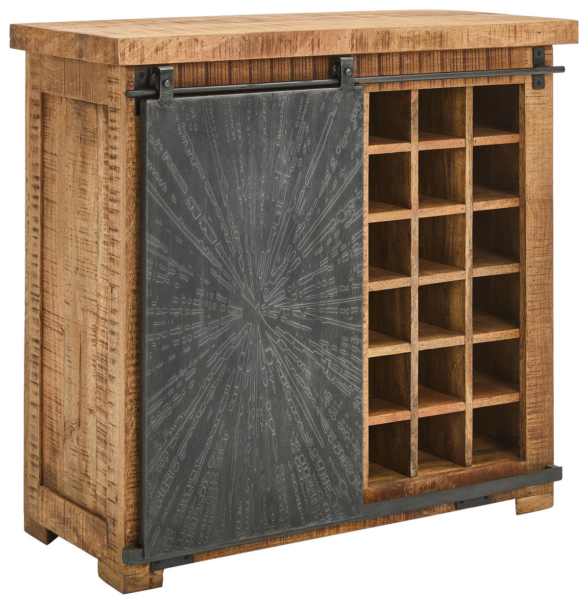 WEINSCHRANK  - Schwarz/Naturfarben, Design, Holz/Metall (90/85/40cm) - Ambia Home