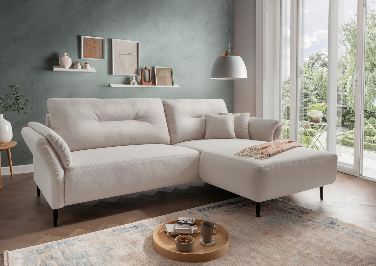 ECKSOFA in Mikrofaser Creme  - Creme/Schwarz, Modern, Holz/Textil (269/172cm) - MID.YOU