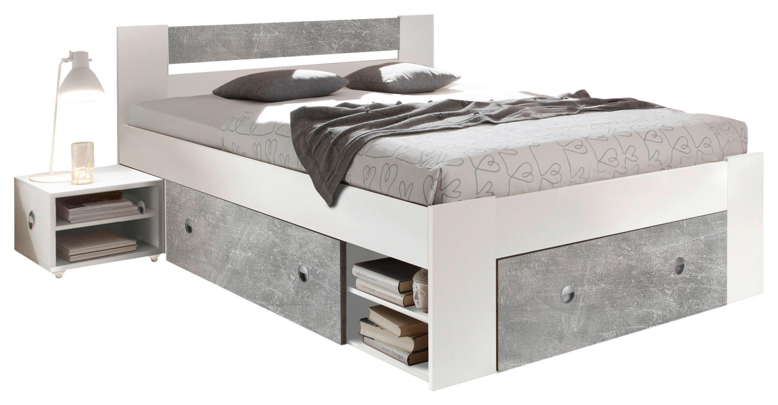 POSTELJNA GARNITURA  140 cm  x  200 cm , siva, bela  - siva/bela, Moderno (140/200cm) - MID.YOU