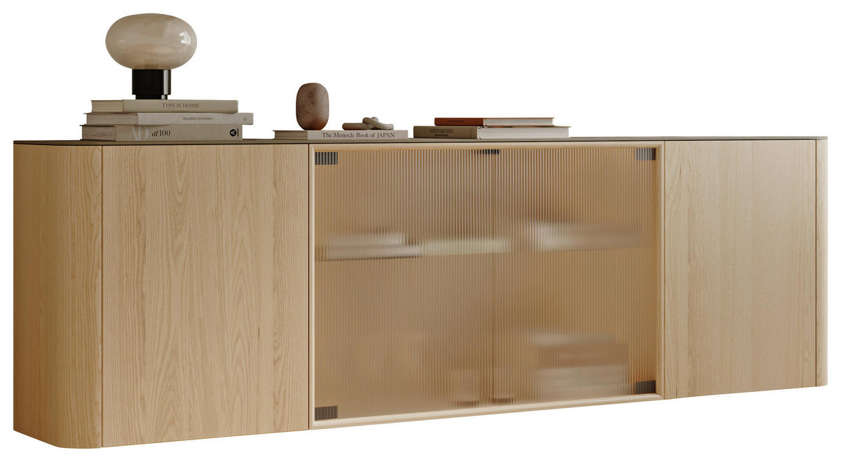 SIDEBOARD Eschefarben, Greige  216/68/37 cm  - Greige/Eschefarben, Natur, Glas/Holz (216/68/37cm) - Walden