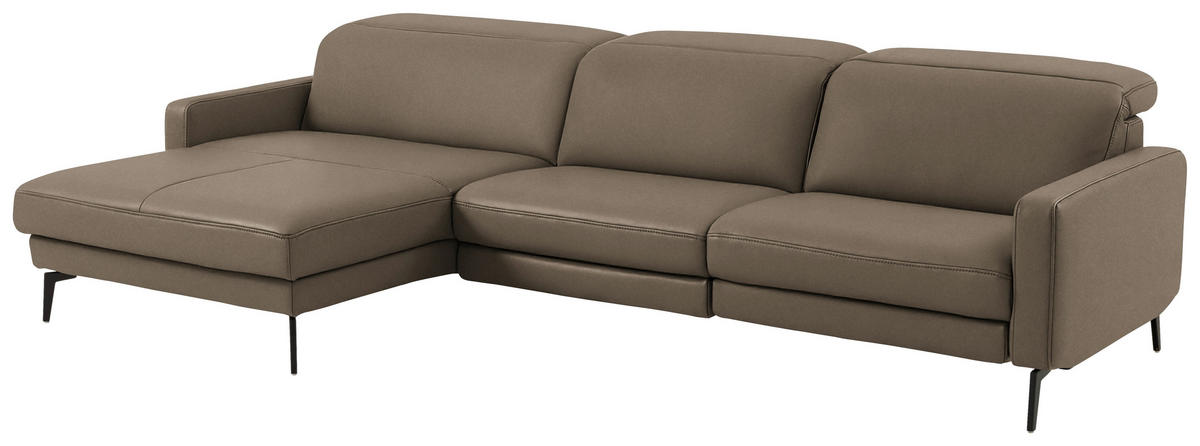 ECKSOFA  Echtleder Taupe  - Taupe/Schwarz, Design, Leder/Metall (179/323cm) - Dieter Knoll