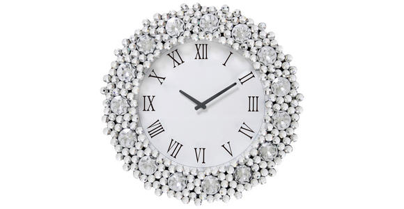 WANDUHR Schwarz, Silberfarben, Weiß  - Silberfarben/Schwarz, Basics, Glas/Holzwerkstoff (52cm) - Ambia Home