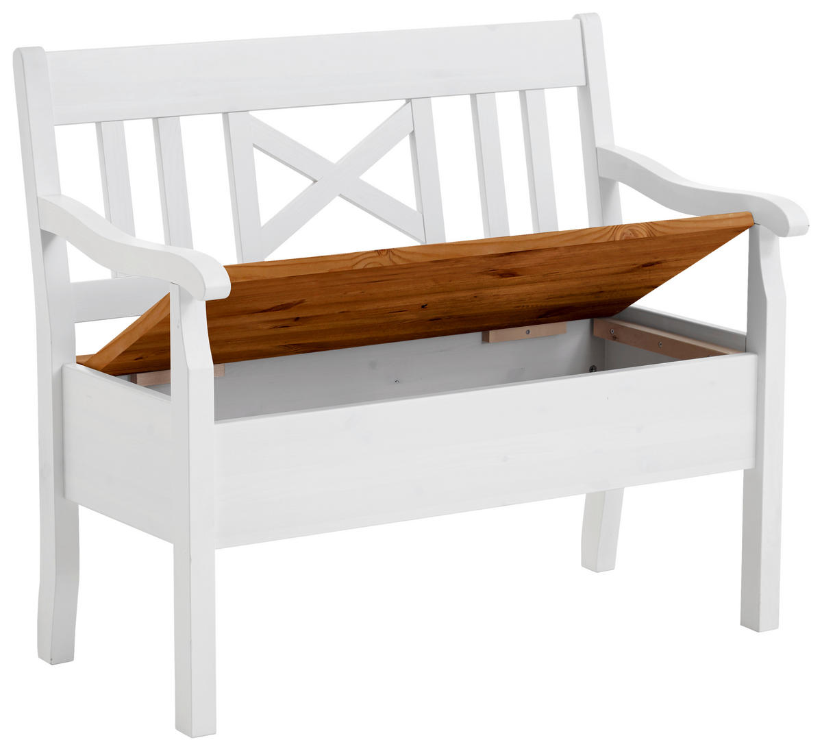 SITZBANK 105/93/58 cm Weiß, Bernsteinfarben Kiefer massiv  - Bernsteinfarben/Weiß, ROMANTIK / LANDHAUS, Holz (105/93/58cm) - Boxxx