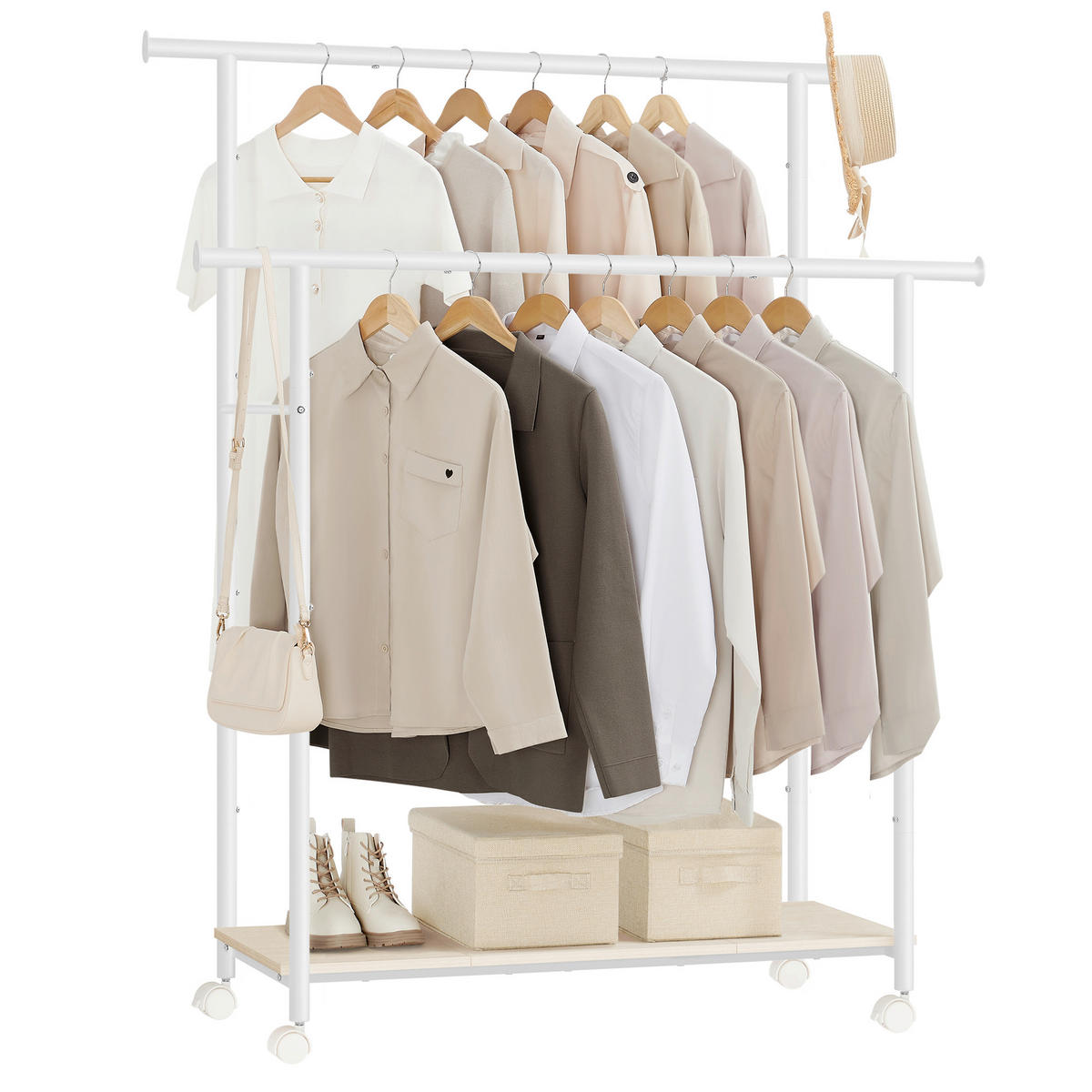 KLEIDERWAGEN in Naturfarben, Weiß 98,5/156,8/39,6 cm   - Naturfarben/Weiß, Basics, Holzwerkstoff/Kunststoff (98,5/156,8/39,6cm)