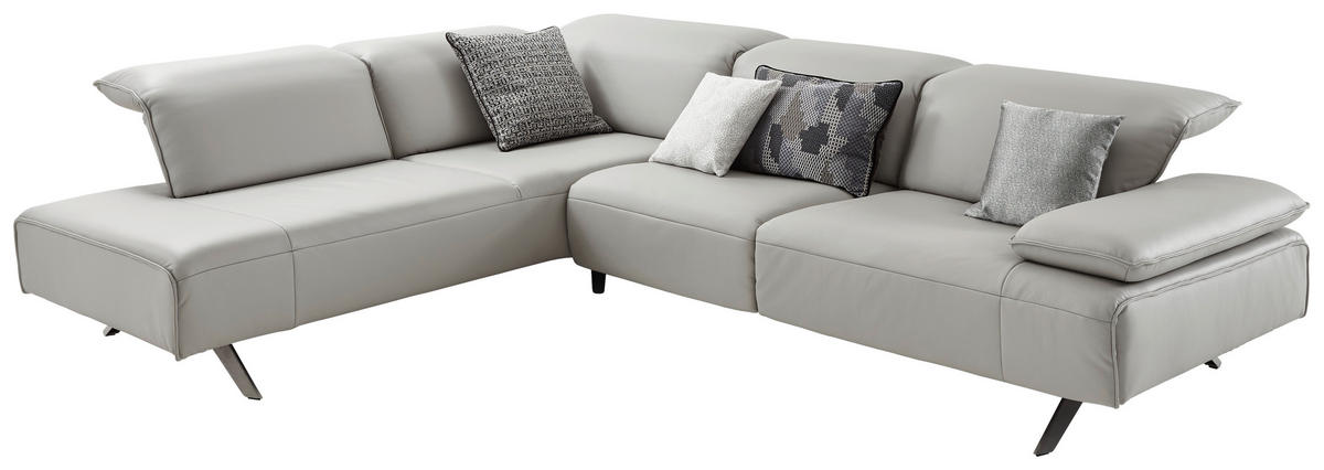 ECKSOFA in Echtleder Silberfarben  230/290 cm  - Dunkelgrau/Anthrazit, Design, Leder/Metall (230/290cm) - Johann Jakob