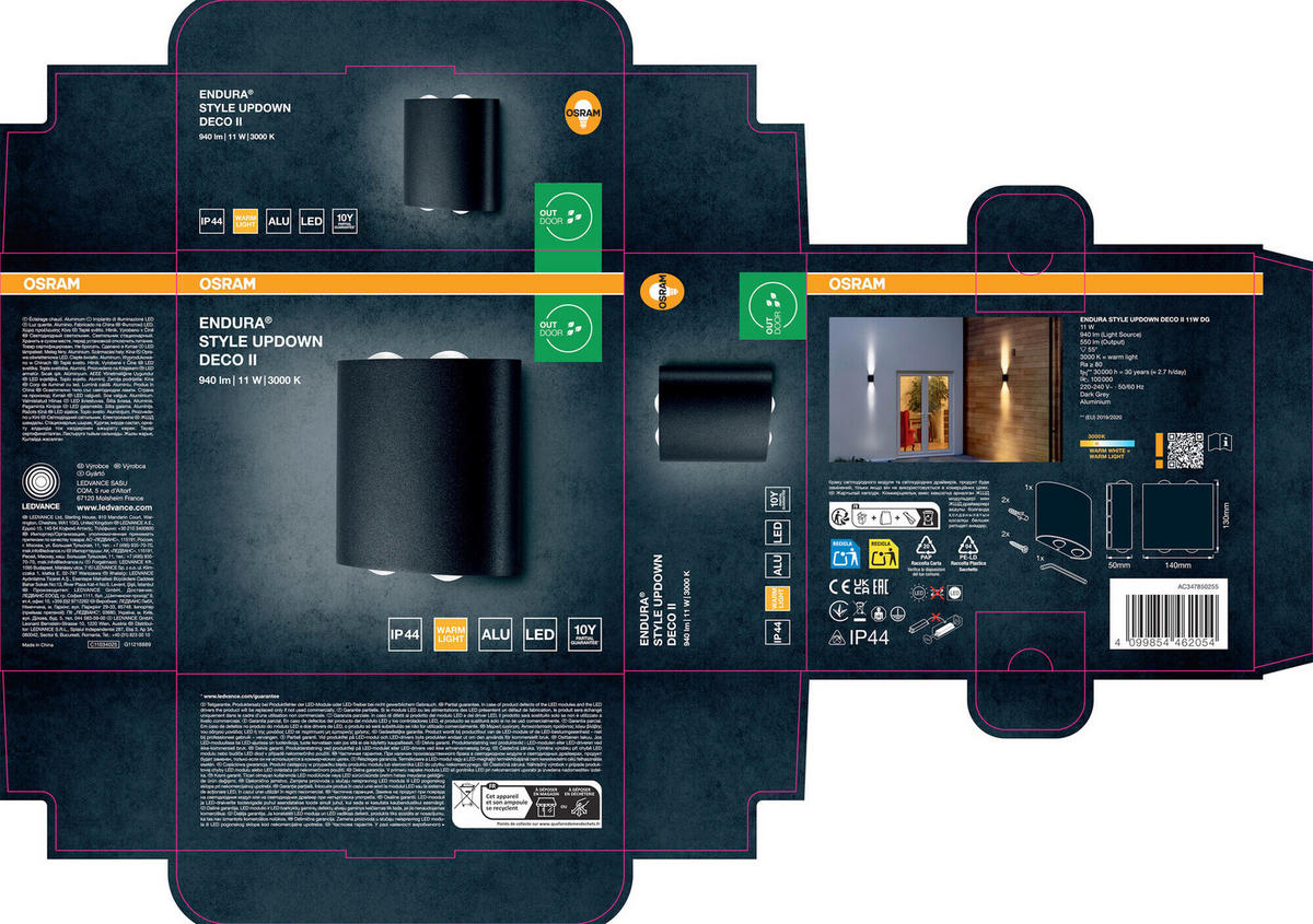 LED-AUßENLEUCHTE 5/14/13 cm   - Dunkelgrau, Basics, Kunststoff/Metall (5/14/13cm) - Osram