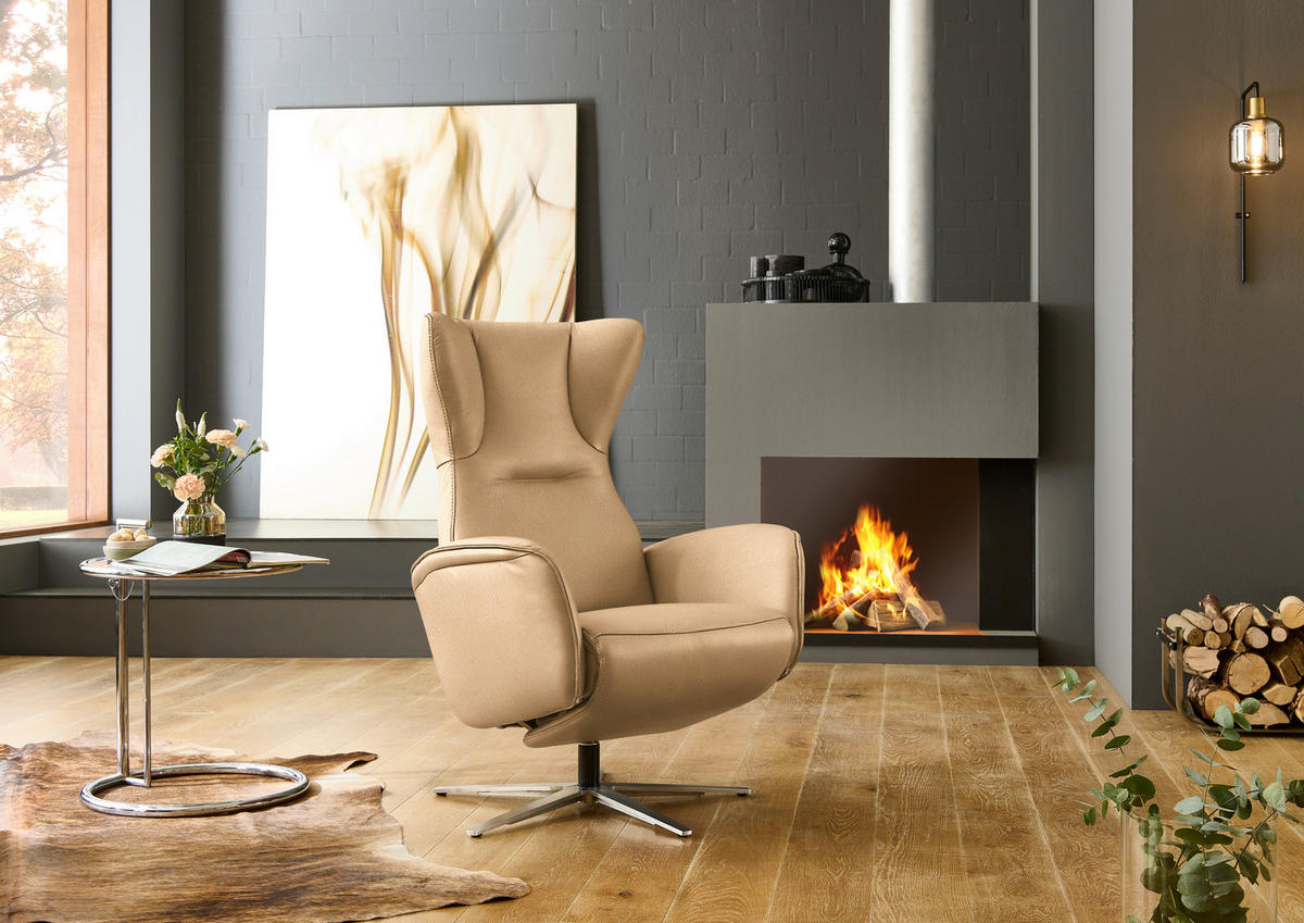 RELAXSESSEL Leder Honig  - Schwarz/Honig, Design, Leder/Metall (75/106/86cm) - Valdera
