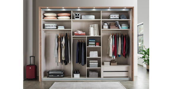 SCHWEBETÜRENSCHRANK in Lärchefarben, Sahara - Chromfarben/Lärchefarben, KONVENTIONELL, Holzwerkstoff (300/217/68cm) - Voleo
