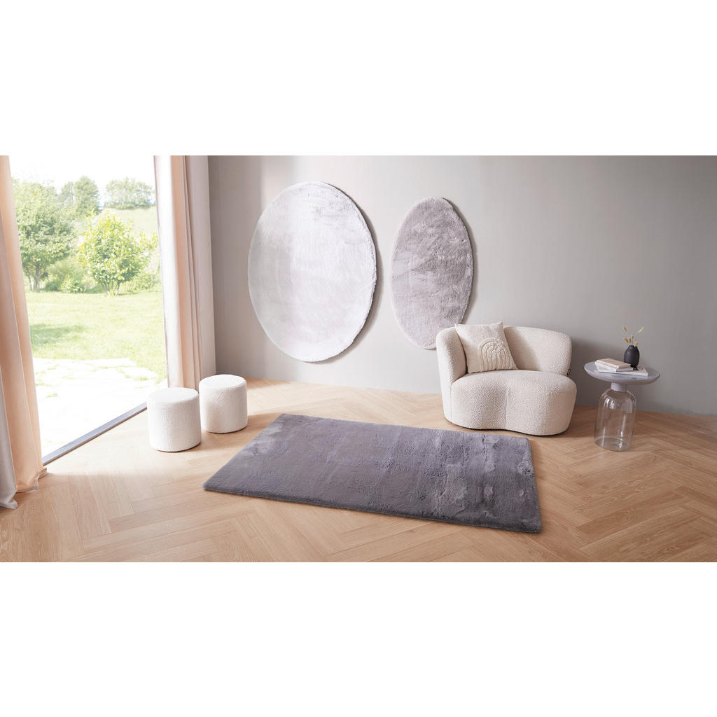 Thumbnail - Novel Hochflorteppich, Taupe, Textil, Uni, oval, 70x130 cm, Oeko-Tex® Standard 100, für Fußbodenheizung geeignet, Teppic...