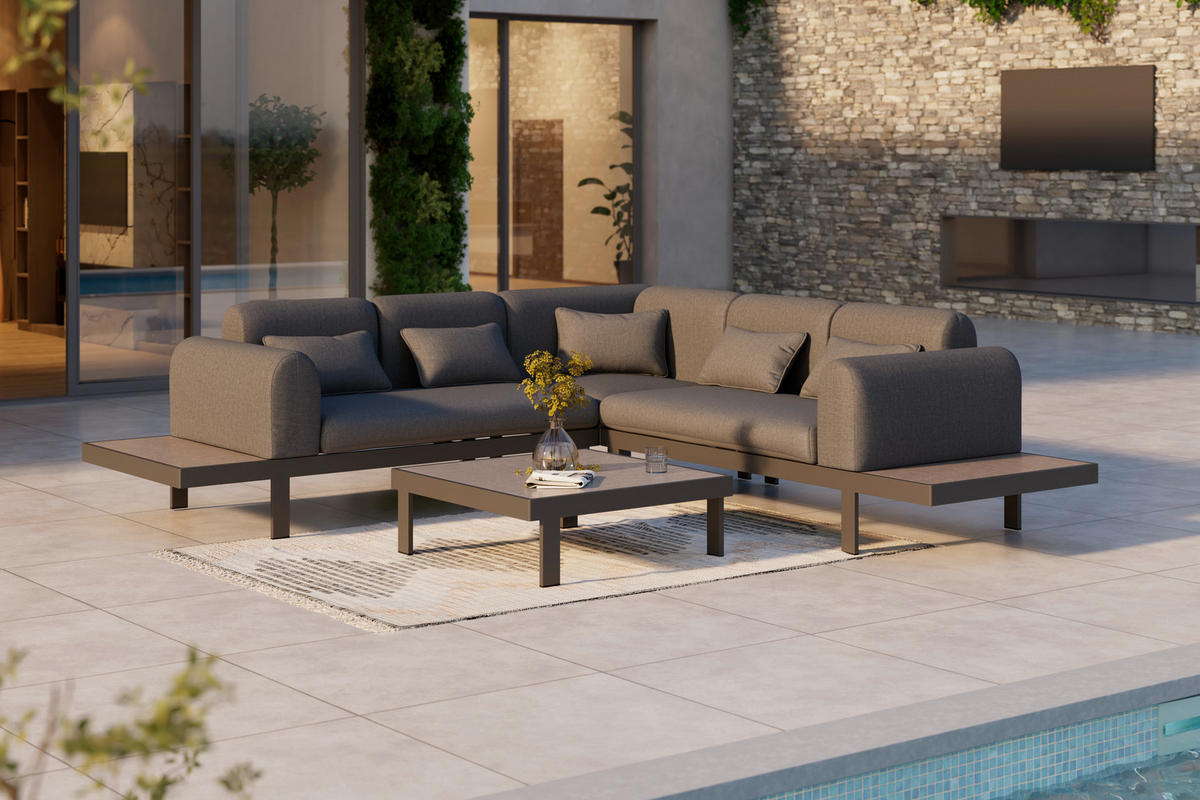 LOUNGEGARNITUR  273/273 cm  Aluminium  - Anthrazit/Grau, MODERN, Glas/Textil (273/273cm) - Ambia Garden