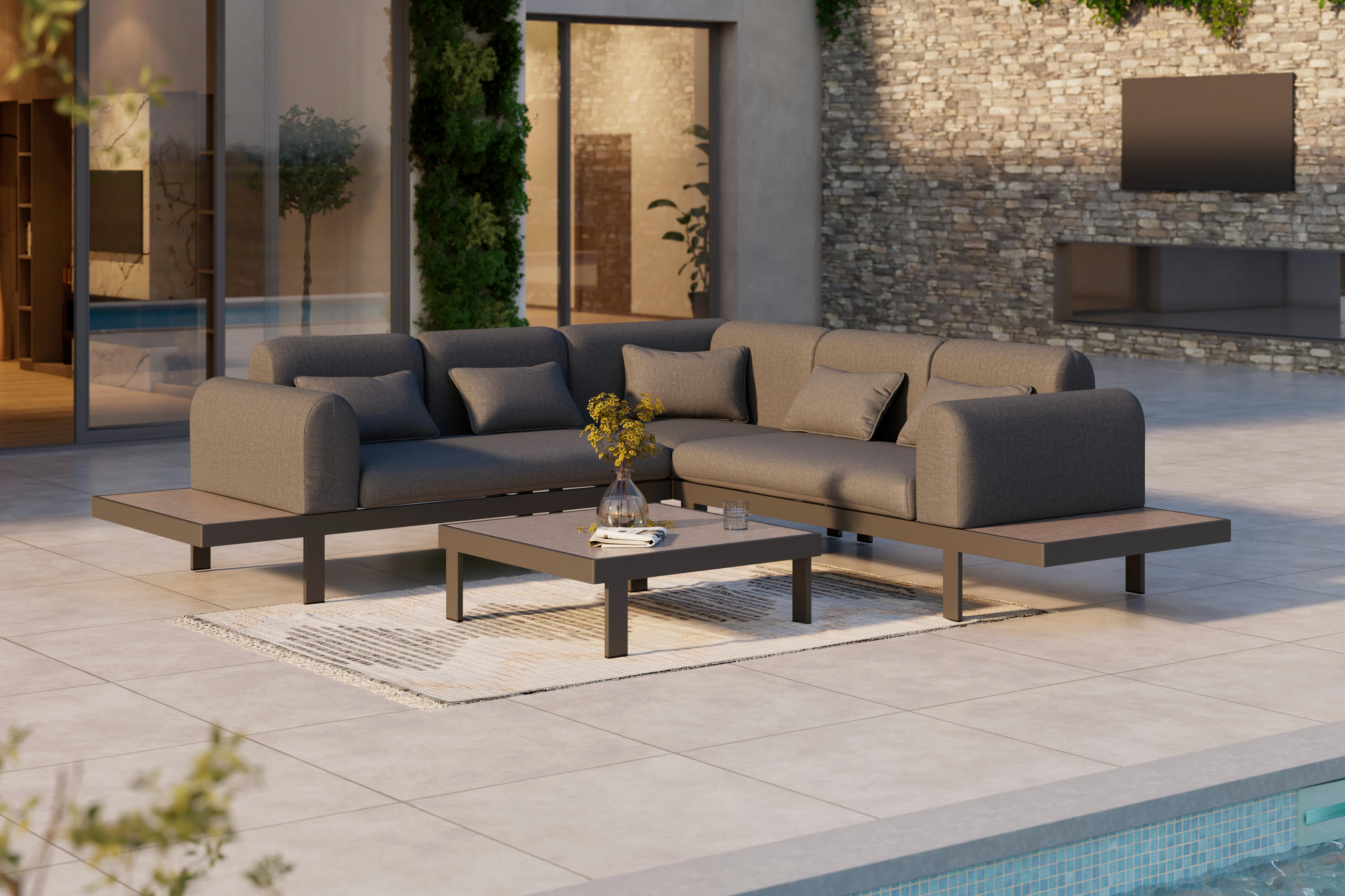 Ambia Garden TERASOVÁ SEDACÍ SOUPRAVA kov, sklo, textil