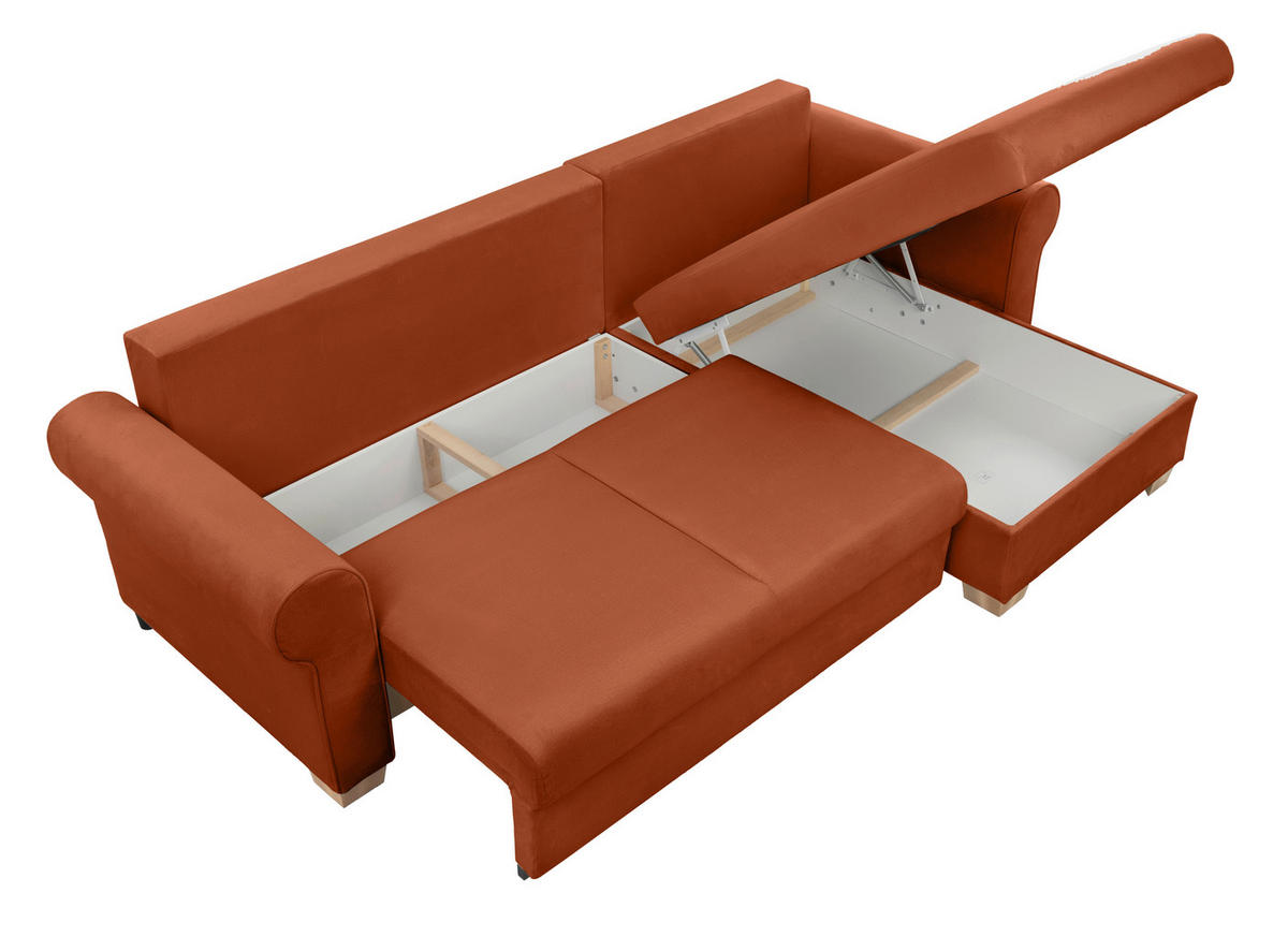 ECKSOFA Arles Terracotta  - Buchefarben/Terracotta, Design, Holz/Textil (266/161cm) - MID.YOU
