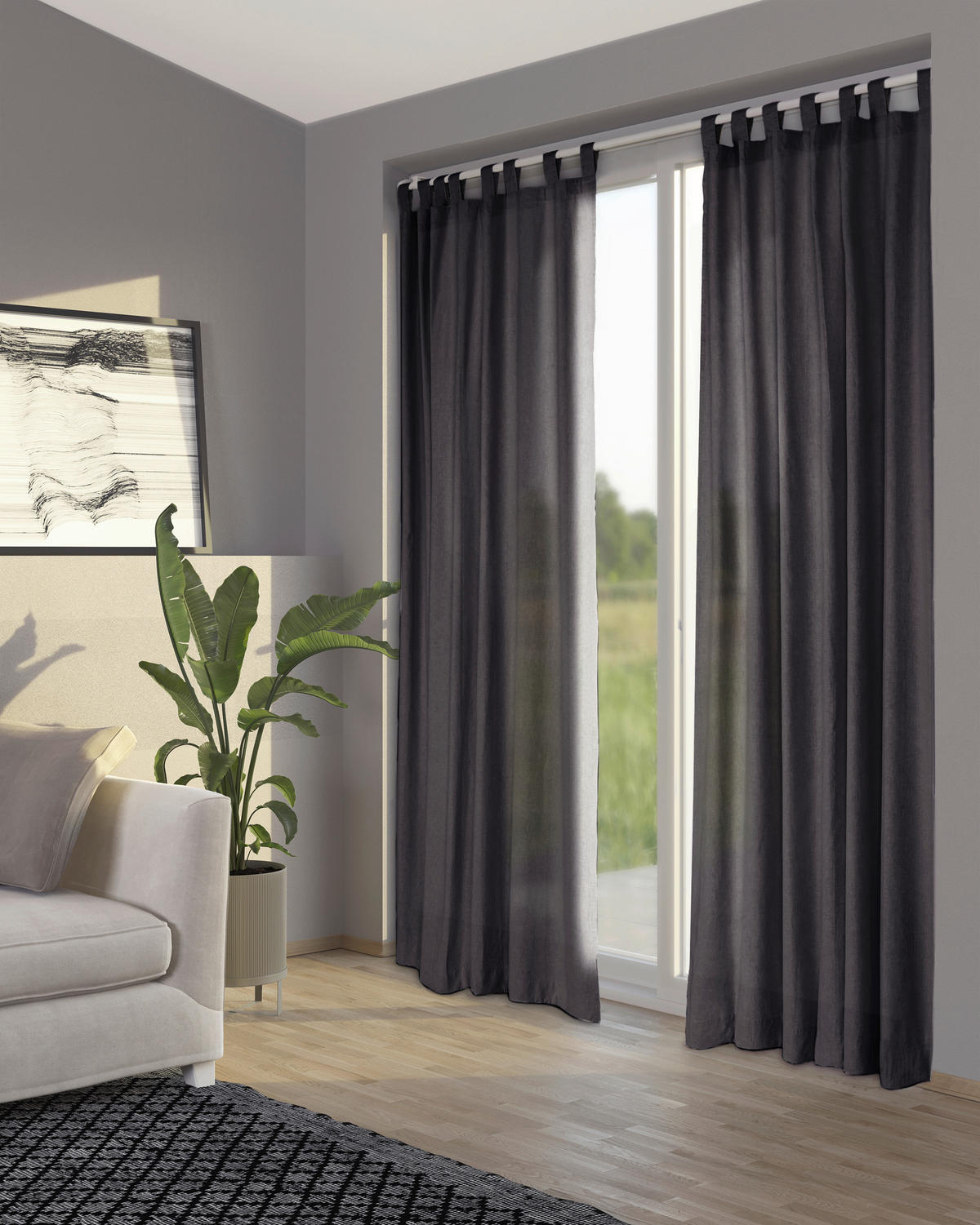 SCHLAUFENVORHANG  - Anthrazit, Basics, Textil (145/250cm)