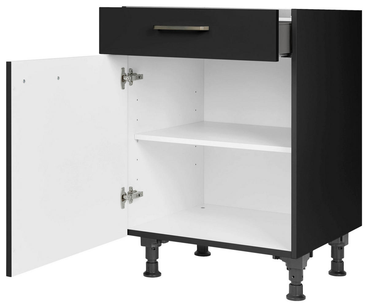 KOCHFELDUMBAUSCHRANK 60/87/56 cm  in Schwarz  - Edelstahlfarben/Schwarz, MODERN, Holzwerkstoff/Metall (60/87/56cm) - Nobilia
