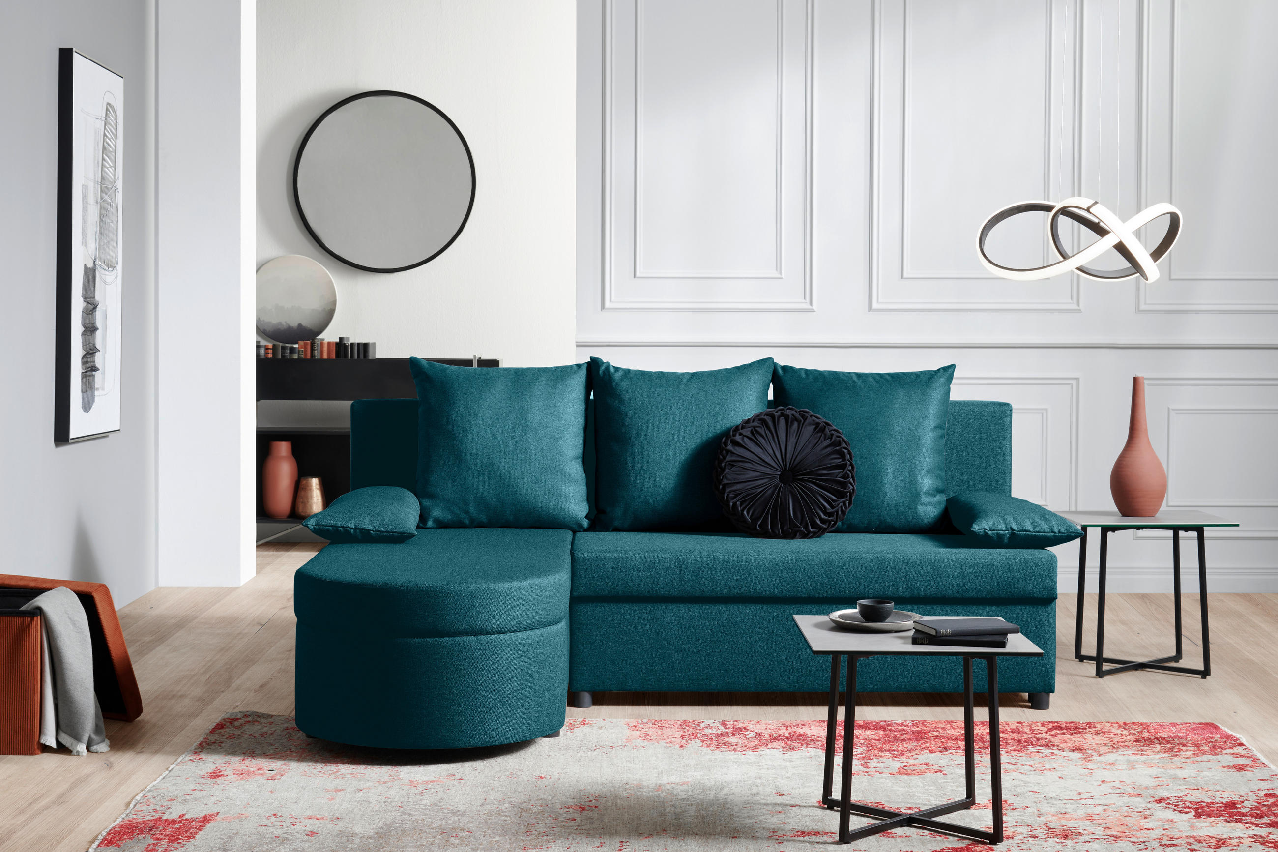 ECKSOFA Türkis Webstoff  - Türkis/Anthrazit, KONVENTIONELL, Kunststoff/Textil (159/196cm) - Ti'me