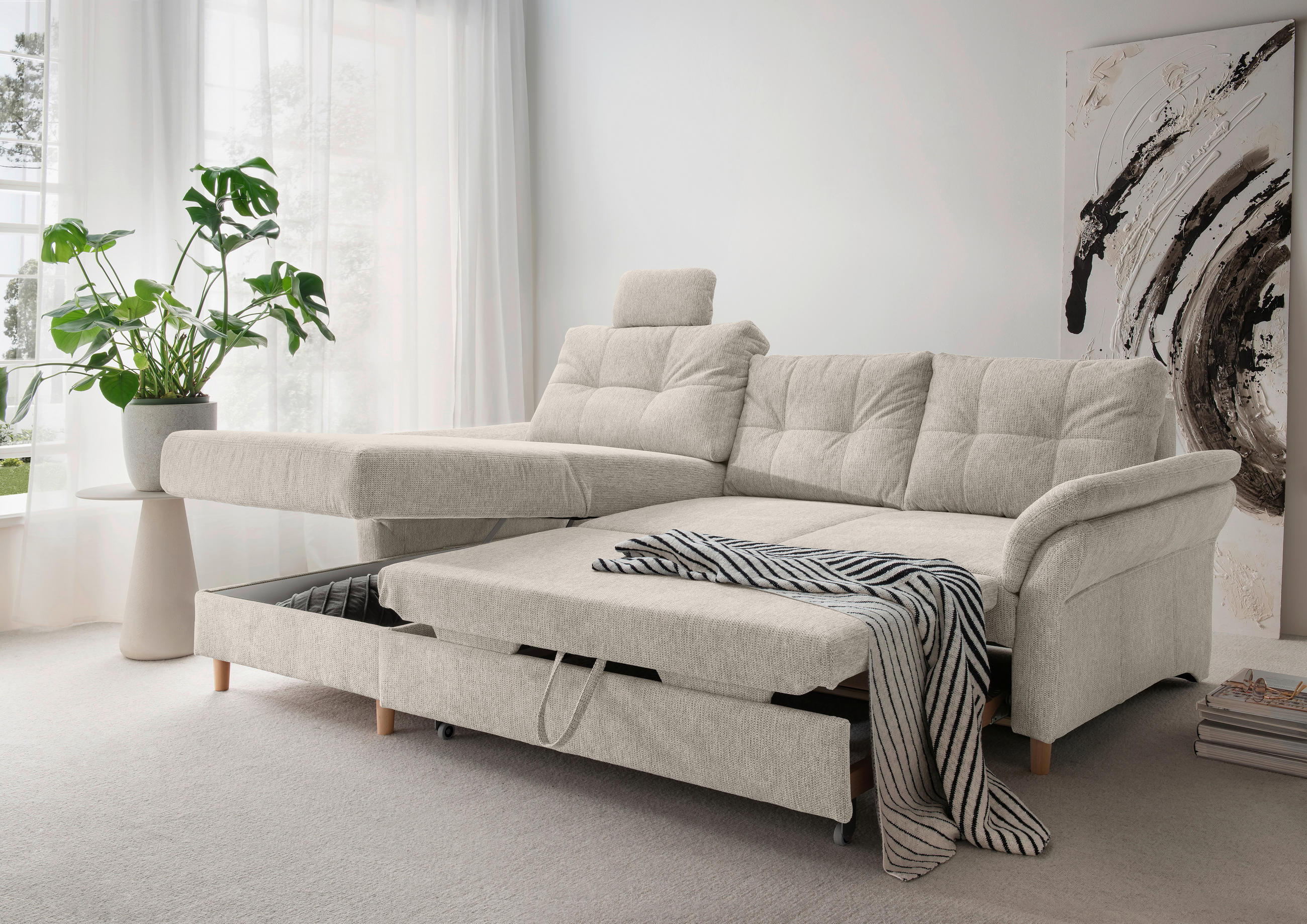 ECKSOFA Beige Chenille  - Beige/Naturfarben, MODERN, Holz/Textil (176/250cm) - Livetastic