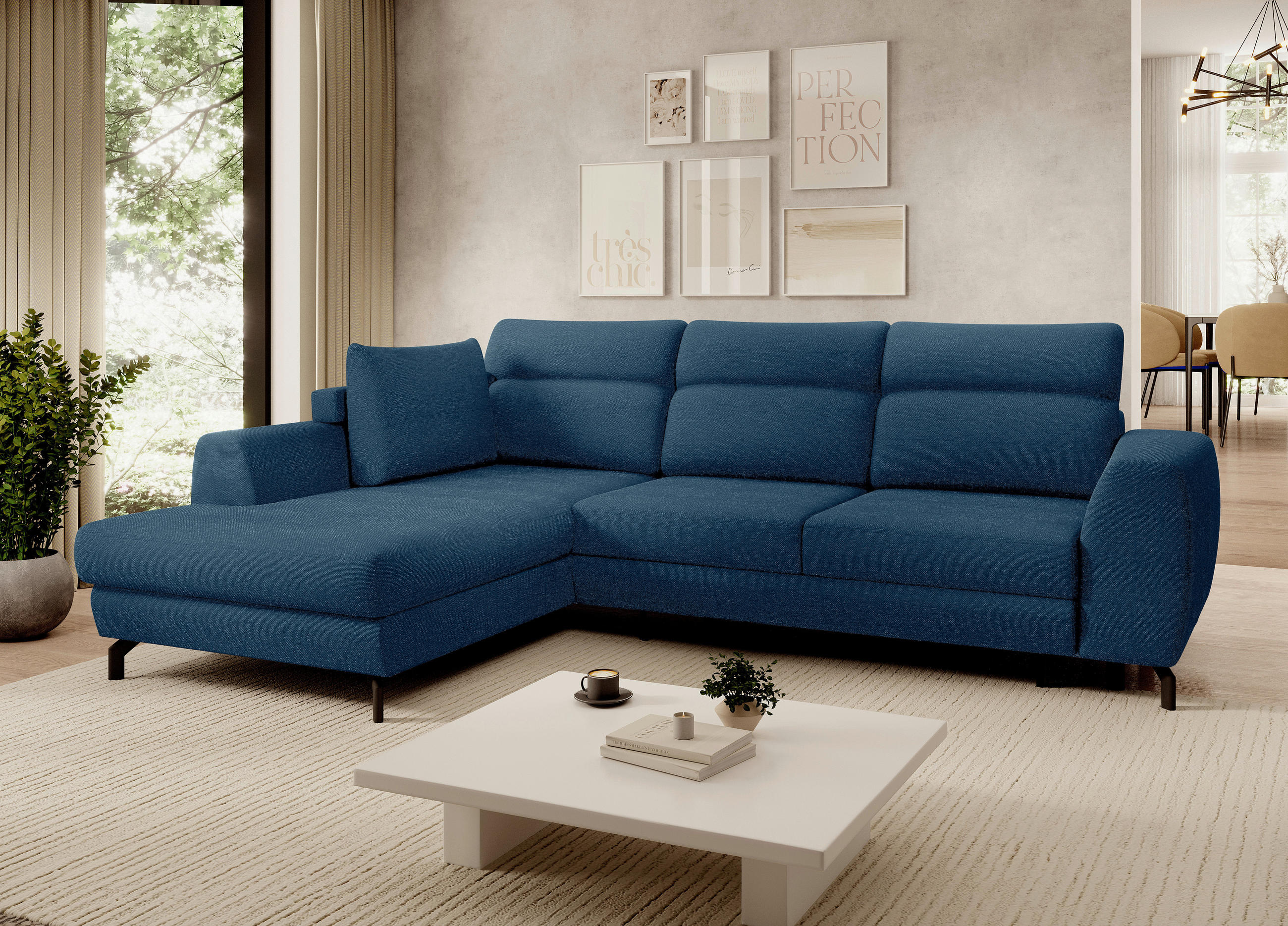 ECKSOFA Blau Chenille  - Blau/Schwarz, KONVENTIONELL, Textil/Metall (185/240cm) - Carryhome