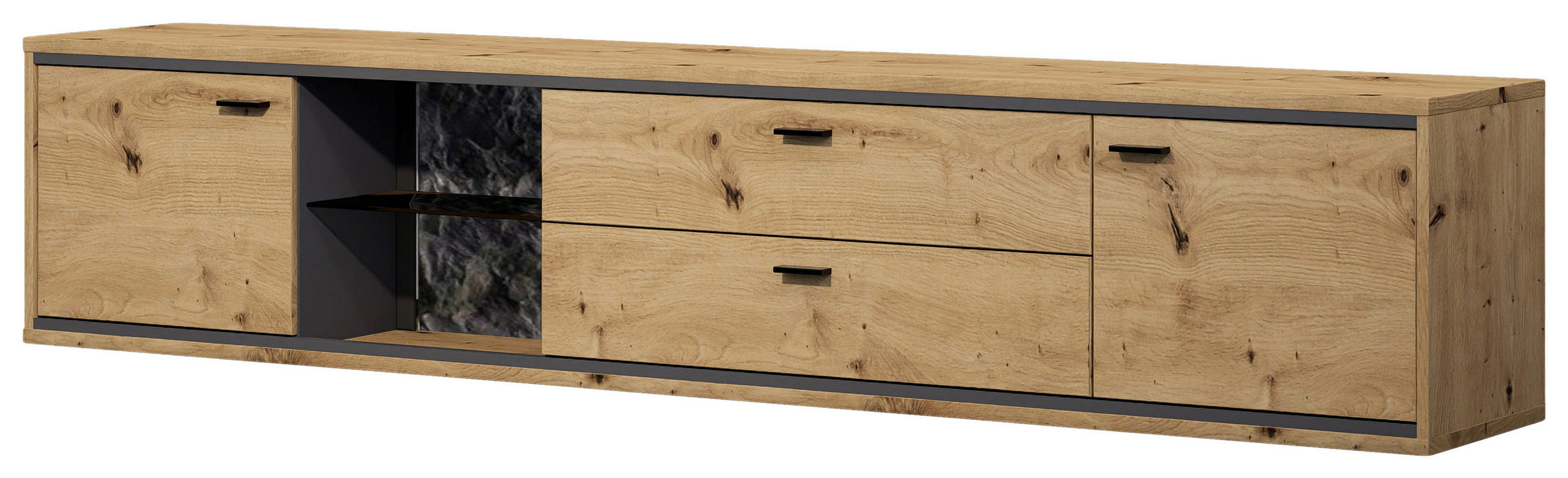 LOWBOARD  220/45/40 cm 2 Schublade(n) Typenauswahl, hängend  - Schwarz/Graphitfarben, Design, Glas/Holzwerkstoff (220/45/40cm) - Cantus