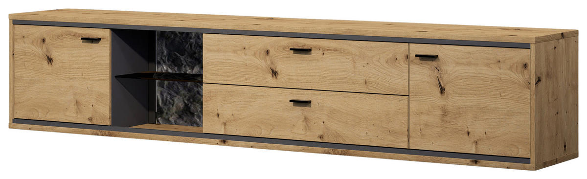 LOWBOARD  220/45/40 cm 2 Schublade(n) Typenauswahl, hängend  - Schwarz/Graphitfarben, Design, Glas/Holzwerkstoff (220/45/40cm) - Cantus