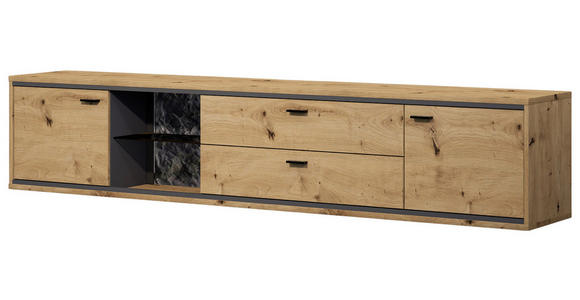 LOWBOARD  220/45/40 cm 2 Schublade(n) Typenauswahl, hängend  - Schwarz/Graphitfarben, Design, Glas/Holzwerkstoff (220/45/40cm) - Cantus