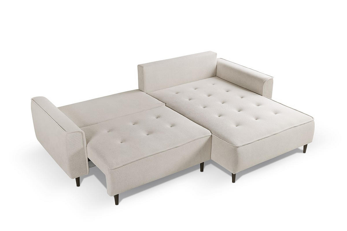 ECKSOFA in Flachgewebe Beige  - Beige/Schwarz, Design, Holz/Textil (263/183cm) - MID.YOU