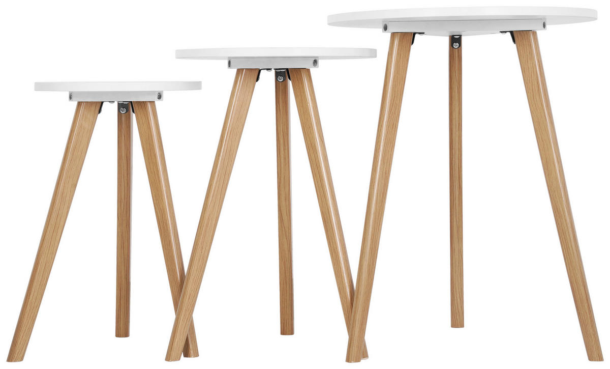 BEISTELLTISCHSET in Holz, Holzwerkstoff einfacher Aufbau 24-30-40/24-30-40/38-43-48 cm  - Naturfarben/Weiß, Basics, Holz/Holzwerkstoff (24-30-40/24-30-40/38-43-48cm) - Carryhome