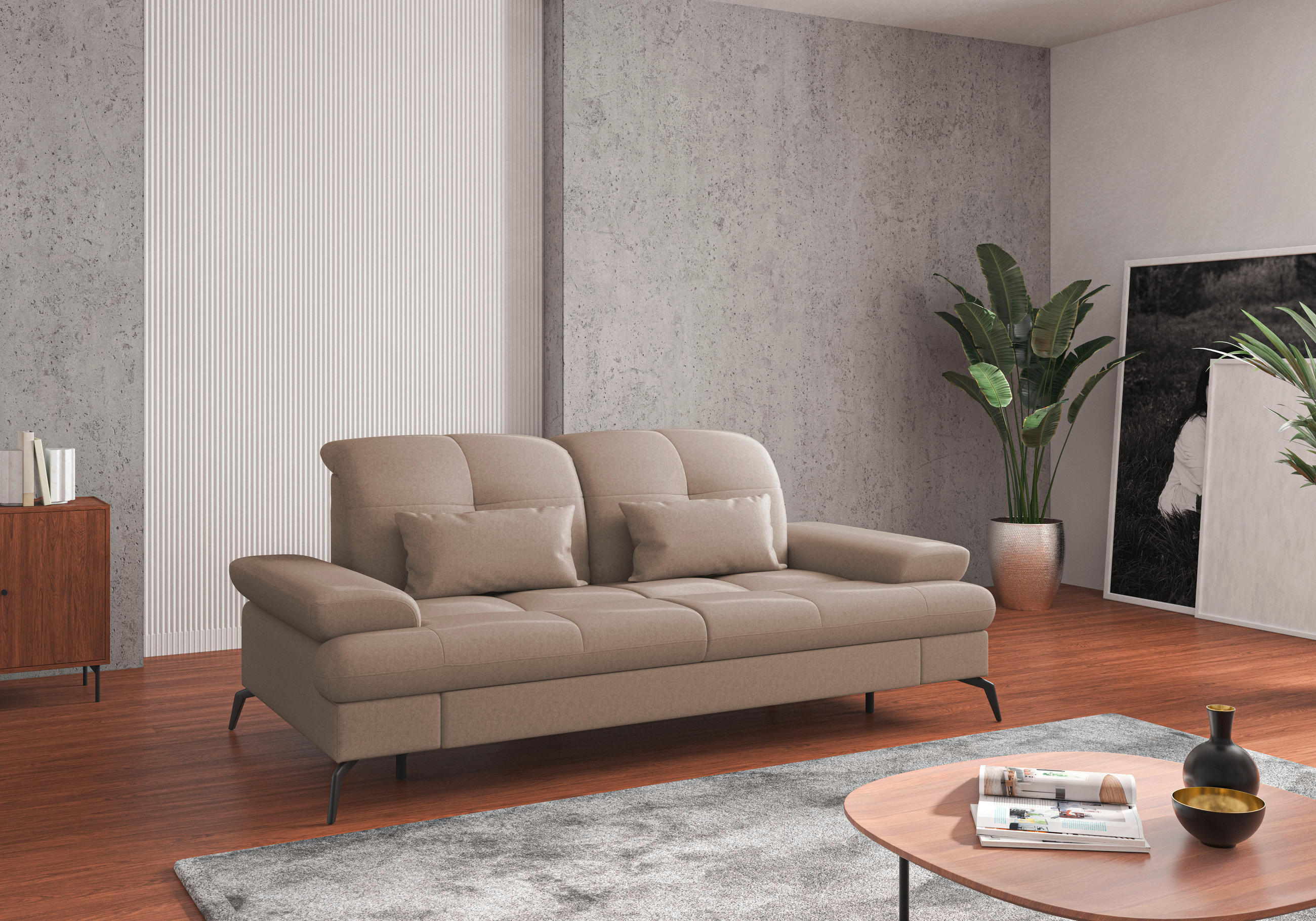 2,5-SITZER in Flachgewebe Taupe  - Taupe/Schwarz, KONVENTIONELL, Textil/Metall (202/90/122cm) - Sit & More