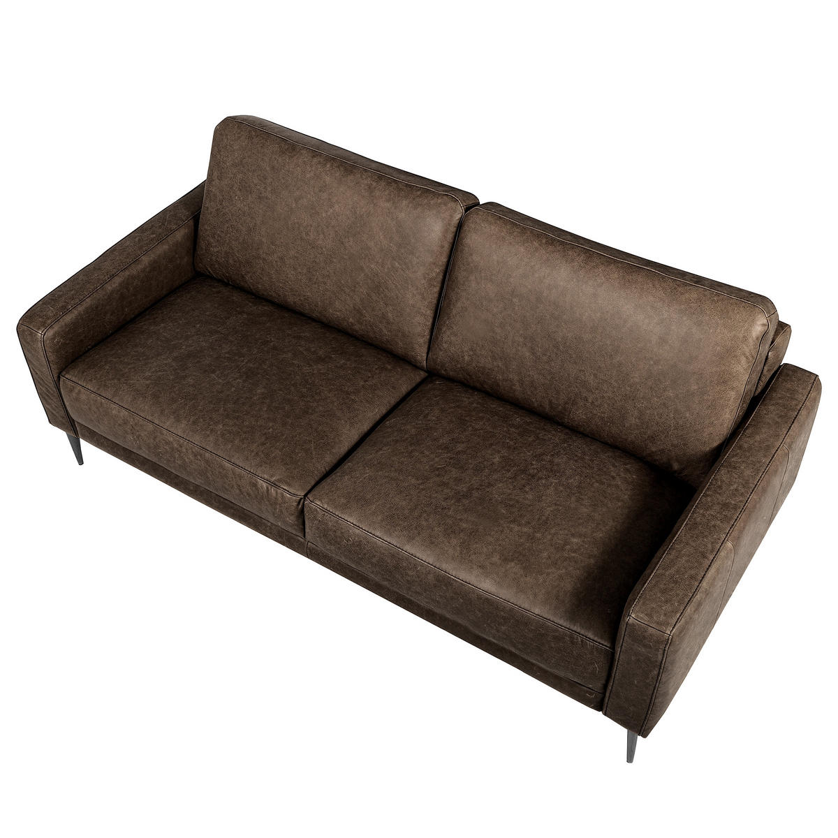 2-SITZER-SOFA SPRING in Lederlook Echtleder Dunkelbraun  - Dunkelbraun/Schwarzchrom, Design, Leder/Textil (157/85/92cm) - Livetastic