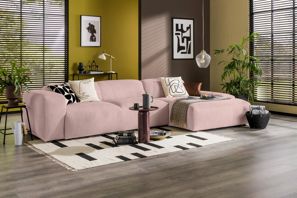 ECKSOFA HANNAH Rosa Cord  - Schwarz/Rosa, Design, Kunststoff/Textil (343/170cm) - MID.YOU