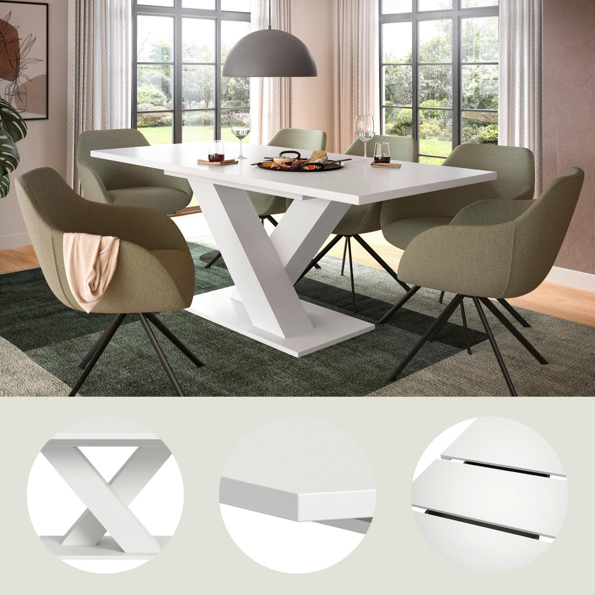 ESSTISCH in Holzwerkstoff 150-190/90/76 cm  - Weiß, KONVENTIONELL, Holzwerkstoff (150-190/90/76cm) - MID.YOU