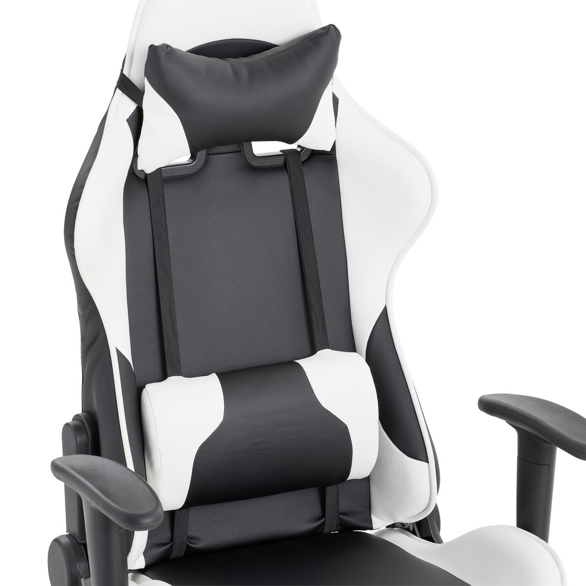 GAMER SZÉK  bőrhatású textil fekete, fehér  - fekete/fehér, Design, műanyag/textil (70/129-138/59cm) - Voleo