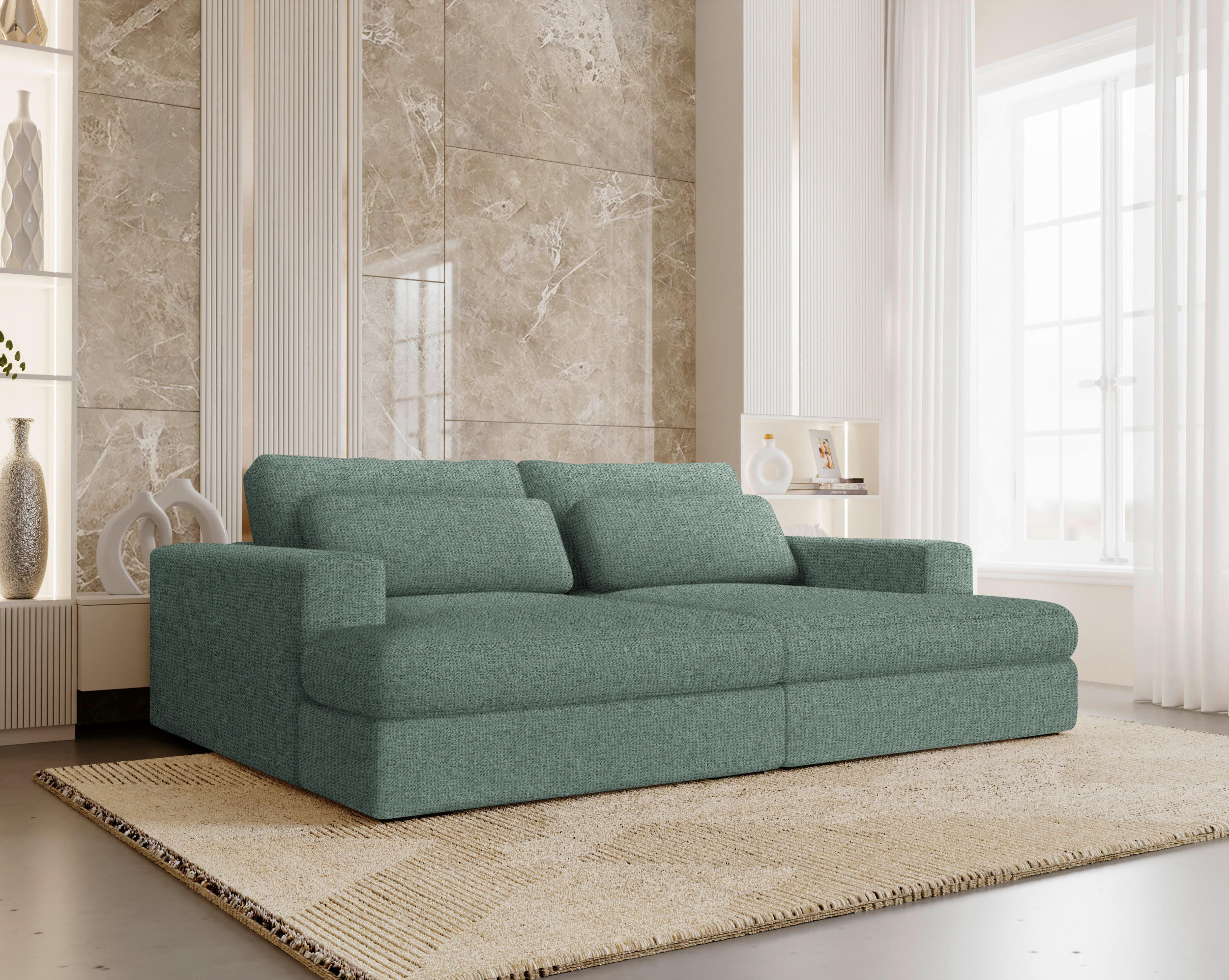 BIGSOFA in Chenille Grün  - Schwarz/Grün, Design, Textil (223/80/158cm) - Lomoco