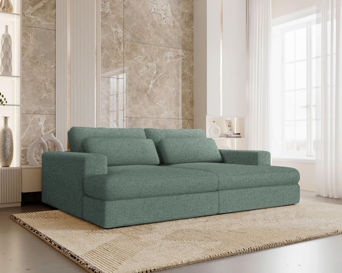 BIGSOFA in Chenille Grün  - Schwarz/Grün, Design, Textil (223/80/158cm) - Lomoco